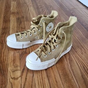 Converse High-Top Sneakers in Tan and White